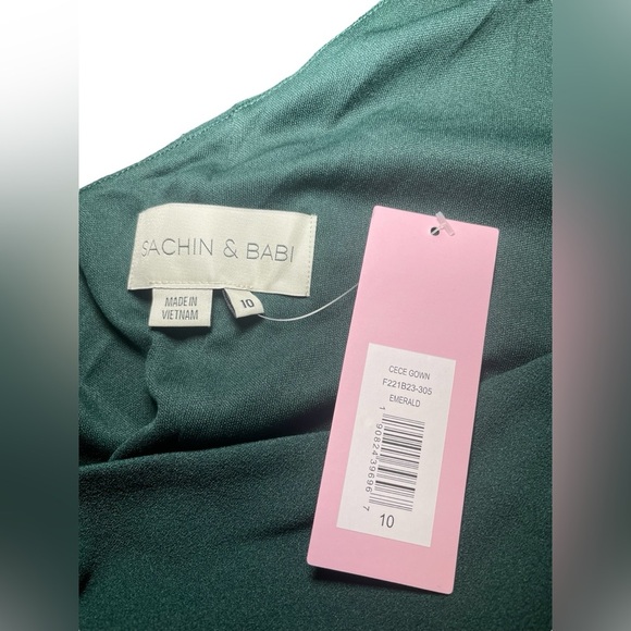 Sachin & Babi New Emerald Green Cece One Shoulder Gown Size 10 | Stretch Crepe - Picture 6 of 6